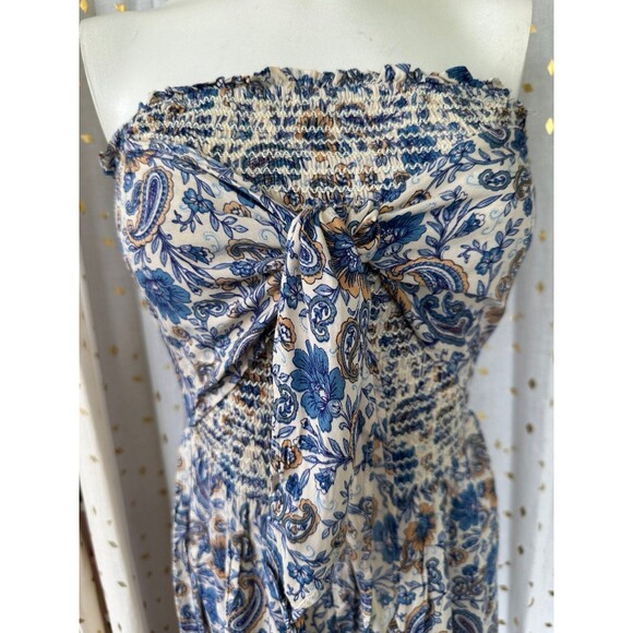 Patrons Of Peace NWT Floral Smocked Strapless Front Tie Wide Leg Jumpsuit S - Picture 3 of 6